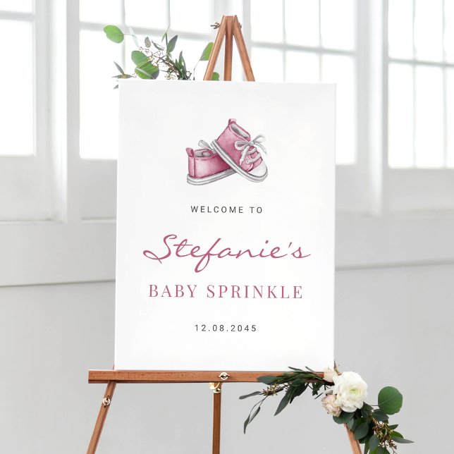 Watercolor PInk Baby Shoes Baby Sprinkle Welcome Poster (Creator Uploaded)