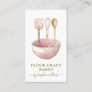 Watercolor Pink Baker Bakery Pastry Chef Utensils Business Card