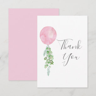Watercolor Pink Balloon Eucalyptus Greenery Thank You Card