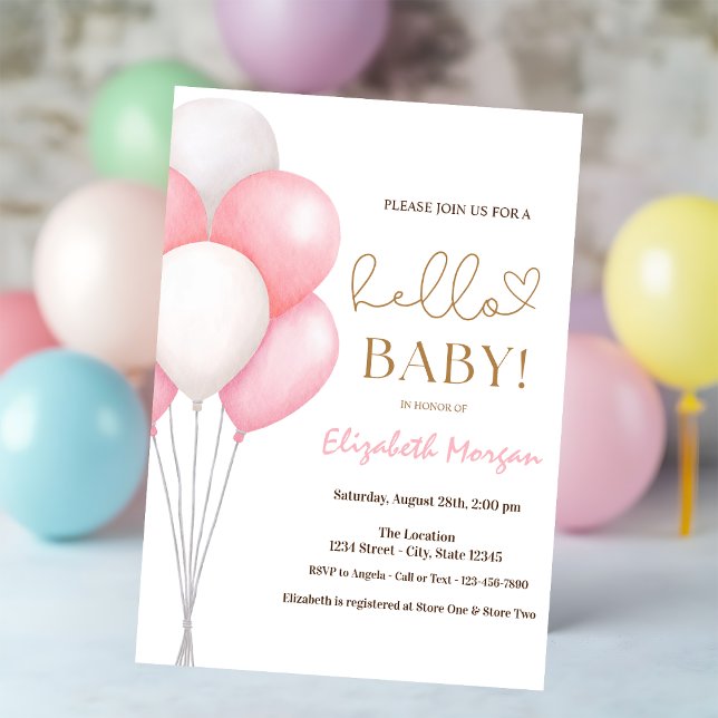Watercolor Pink Balloons Baby Shower  Invitation (Creator Uploaded)