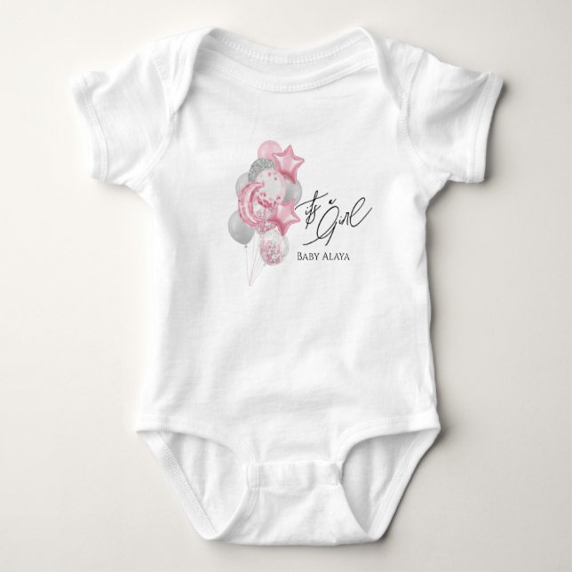 Watercolor Pink Balloons Its A Girl  Baby Bodysuit (Front)