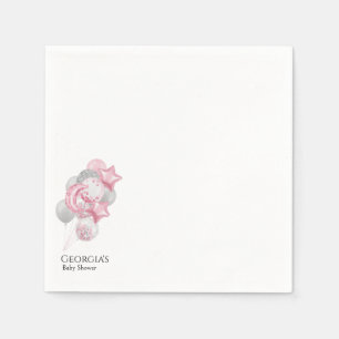 Watercolor Pink Balloons Its A Girl Baby Shower Napkin
