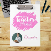Watercolor Pink Best Teacher in The World Photo