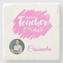 Watercolor Pink Best Teacher in The World Photo