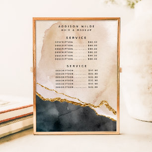 Watercolor Pink Black Gold Marble Service Price Poster