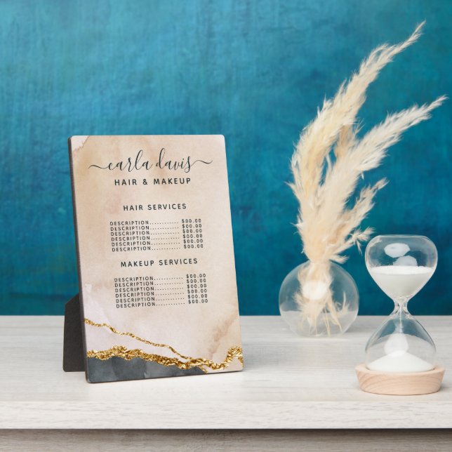 Watercolor Pink Black Gold Salon Price Menu Plaque (Side)