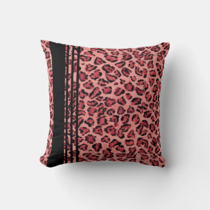 Watercolor Pink Black Leopard Print Pattern Decor Cushion