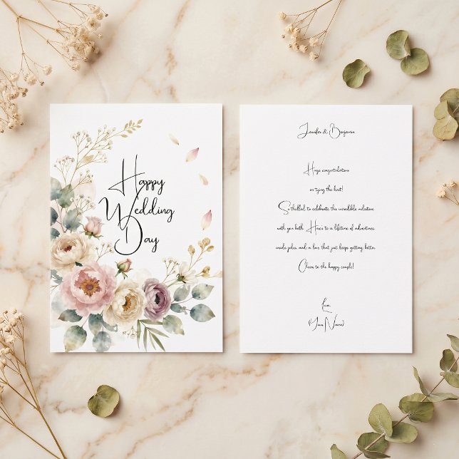 Watercolor Pink Blossoms Wedding Congratulation Card (Creator Uploaded)