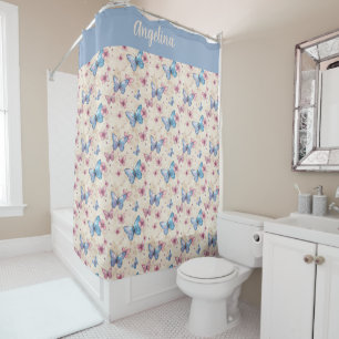 Watercolor pink blue Butterfly pattern name  Shower Curtain