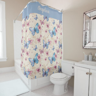 Watercolor pink blue Butterfly pattern name  Shower Curtain