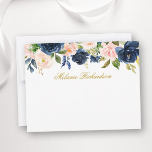 Watercolor Pink Blue Floral Personalised Gold Card
