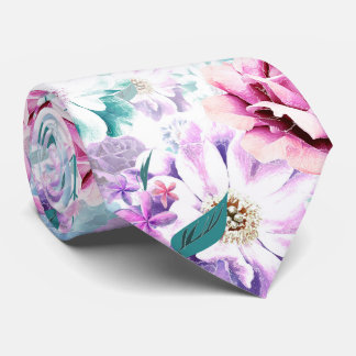 Watercolor pink, blue flowers. tie