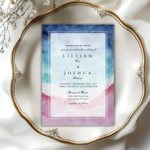 Watercolor Pink Blue Ocean On The Beach Wedding