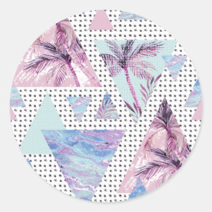Watercolor Pink & Blue Palm Tree Pattern Classic Round Sticker