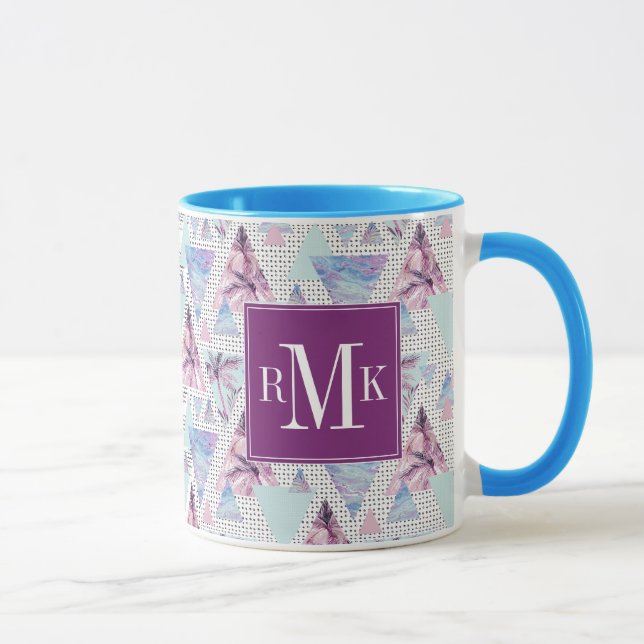 Watercolor Pink & Blue Palm Tree Pattern Mug (Right)