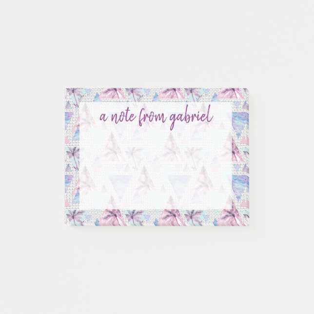 Watercolor Pink & Blue Palm Tree Pattern Post-it Notes (Front)