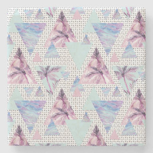 Watercolor Pink & Blue Palm Tree Pattern Stone Coaster