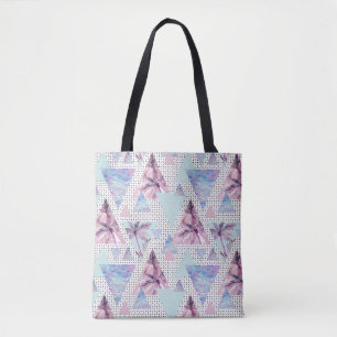 Watercolor Pink & Blue Palm Tree Pattern Tote Bag