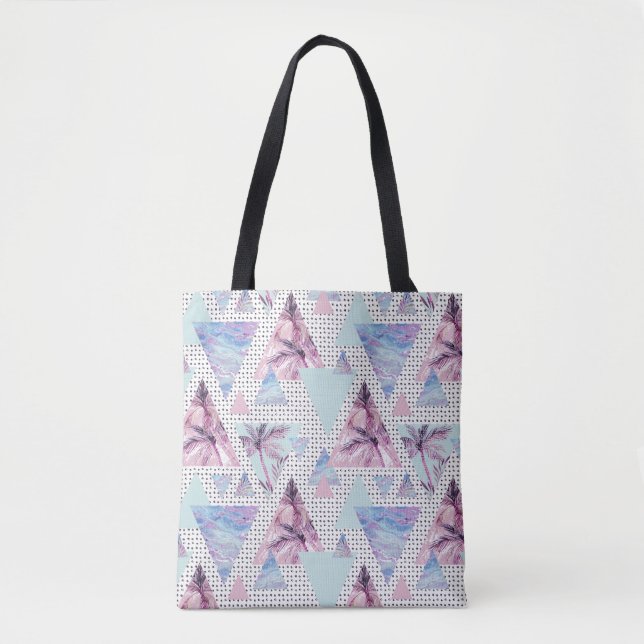 Watercolor Pink & Blue Palm Tree Pattern Tote Bag (Front)