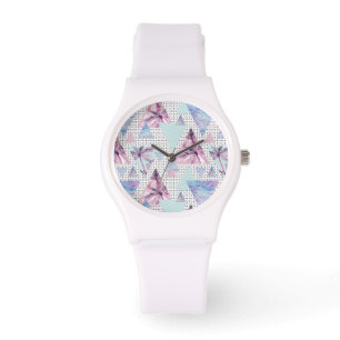 Watercolor Pink & Blue Palm Tree Pattern Watch