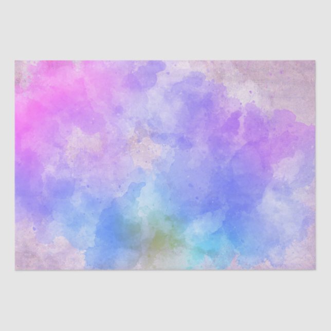 Watercolor Pink Blue Purple 15X20 Decoupage Tissue Paper (Front)