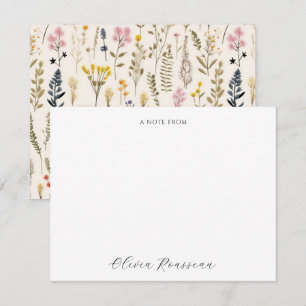 Watercolor Pink Blue Wildflowers Script Card