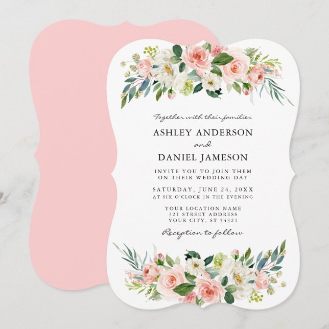 Watercolor Pink Blush Floral Elegant Invitation (Front/Back)