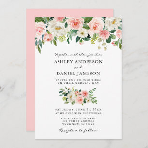 Watercolor Pink Blush Floral Elegant Wedding Invitation
