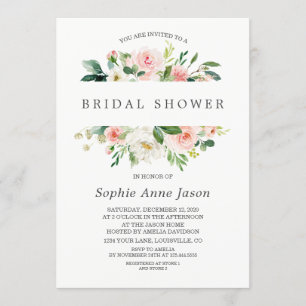 Watercolor Pink Blush Floral Frame Bridal Shower Invitation