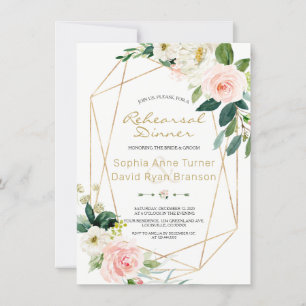 Watercolor Pink Blush Floral Gold Rehearsal Dinner Invitation