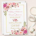 Watercolor Pink Blush Floral Gold Wedding Invitation<br><div class="desc">Watercolor Floral Pink Blush Gold Wedding Invitation Card</div>