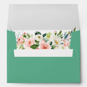 Watercolor Pink Blush Floral Neo Mint Envelope