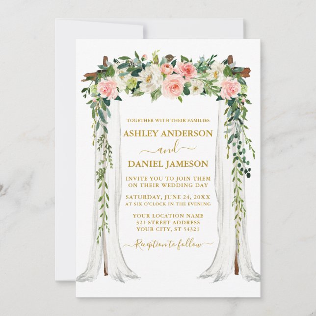 Watercolor Pink Blush Floral Wedding Canopy Invitation (Front)
