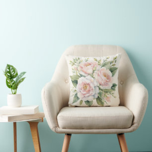 Watercolor Pink Blush Flower Bouquet Cushion