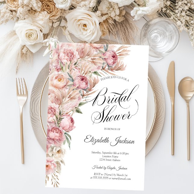 Watercolor Pink Blush Flowers Bridal Shower Invitation (Creator Uploaded)