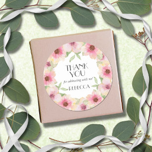 Watercolor Pink Blush Flowers Classic Round Sticker