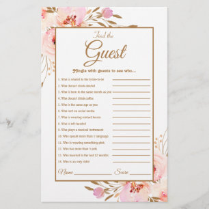 Watercolor Pink Blush Gold Rose Bridal Shower Game