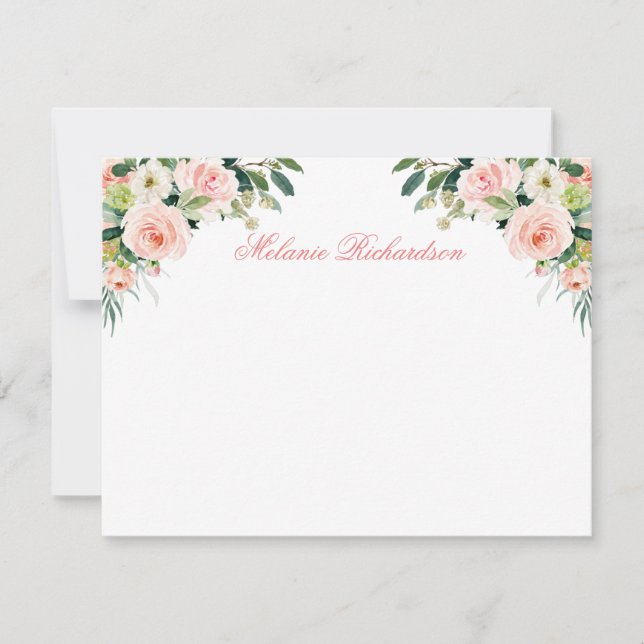 Watercolor Pink Blush White Floral Personalised Card (Front)