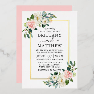 Watercolor Pink Blush White Floral Wedding Gold