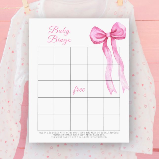Watercolor pink bow Baby Bingo game (Creator Uploaded)
