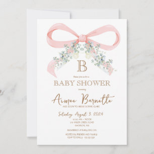 Watercolor Pink Bow Baby Shower Invitation