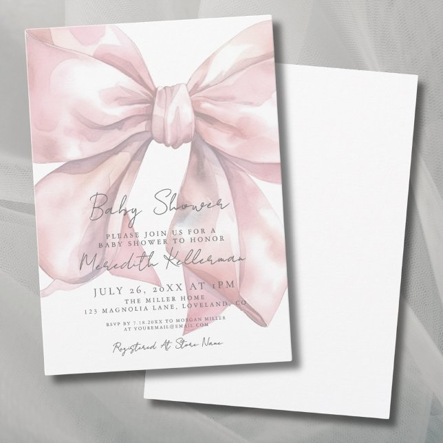 Watercolor Pink Bow Baby Shower Invitation (Watercolor Pink Bow Baby Shower Invitation)