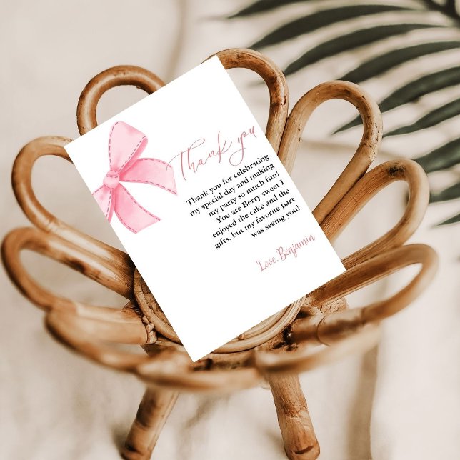 Watercolor Pink Bow Baby SHower Thank you Card (Creator Uploaded)