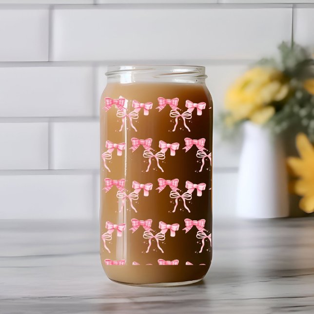 Watercolor Pink Bow Bachelorette Party Can Glass (Creator Uploaded)