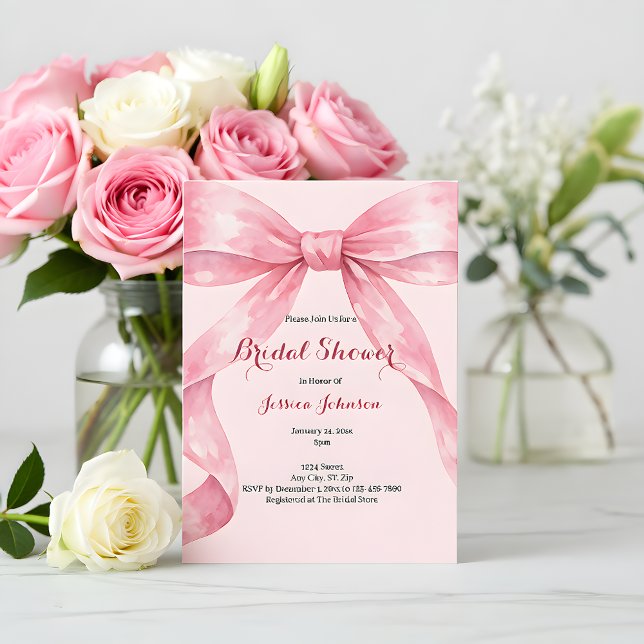 Watercolor Pink Bow Bridal Shower Invitation (Creator Uploaded)