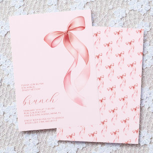 Watercolor Pink Bow Chic Galentine’s Day Brunch Invitation