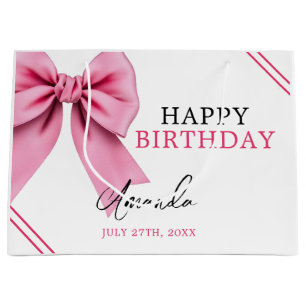 Watercolor Pink Bow Chic Sweet 16 Birthday Large Gift Bag
