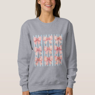 Watercolor Pink Bow Collection Blue Stripe Coquett Sweatshirt
