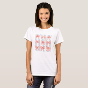 Watercolor Pink Bow Collection Blue Stripe Coquett T-Shirt