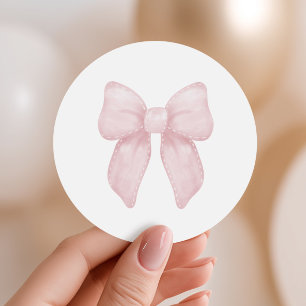 Watercolor Pink Bow Coquette Style Classic Round Sticker